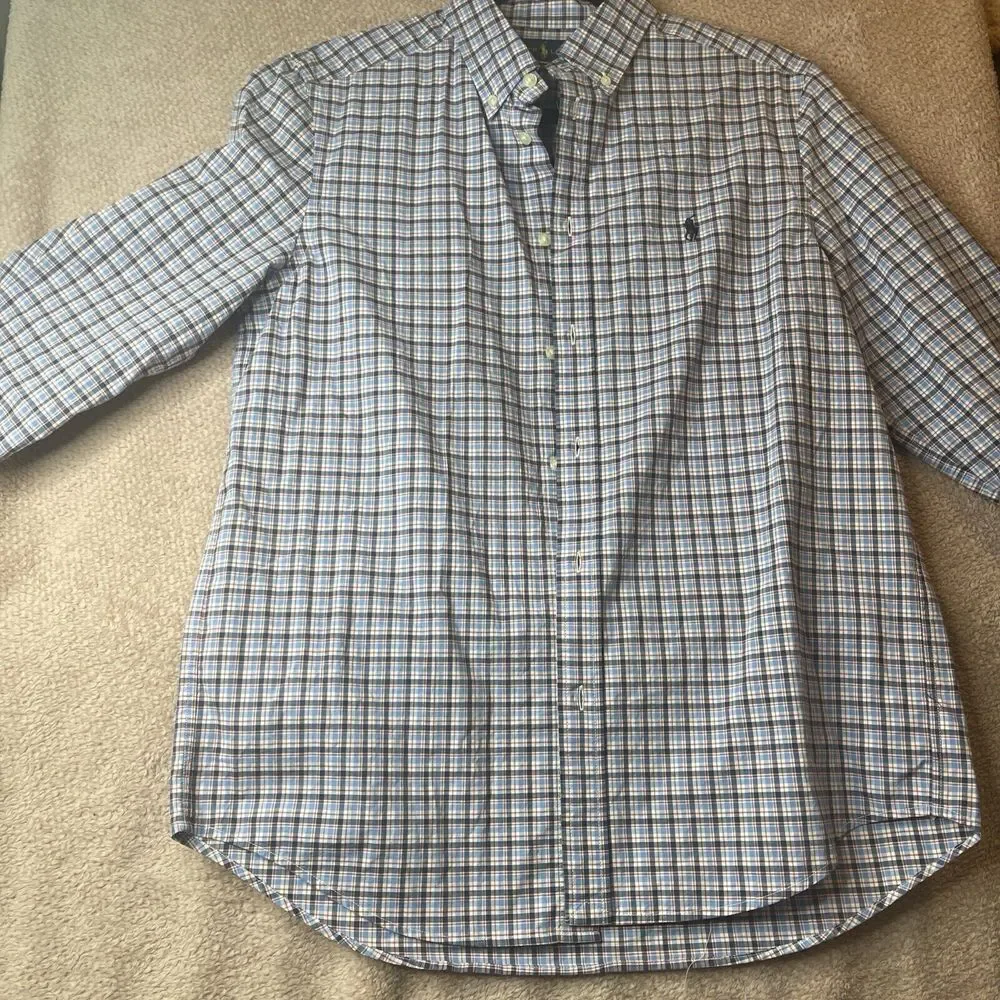 Ralph Lauren‎ Boys Button-Down Shirt Plaid Long Sleeve Red White Blue XL NWT #21